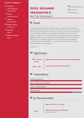 Acil Tıp Teknisyeni CV Örnekleri cv indir